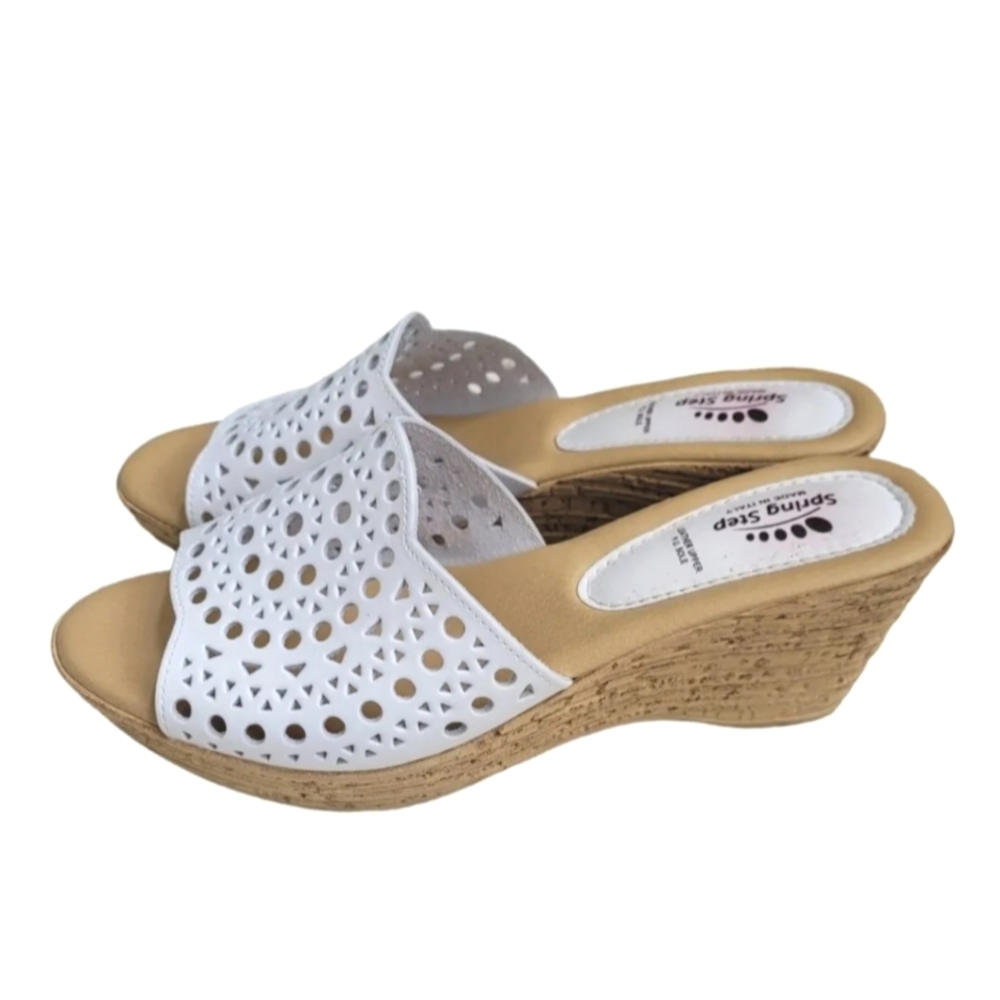 SPRING STEP Estella Ladies Italian Leather Cork wedge slide sandals Size 40 US 9